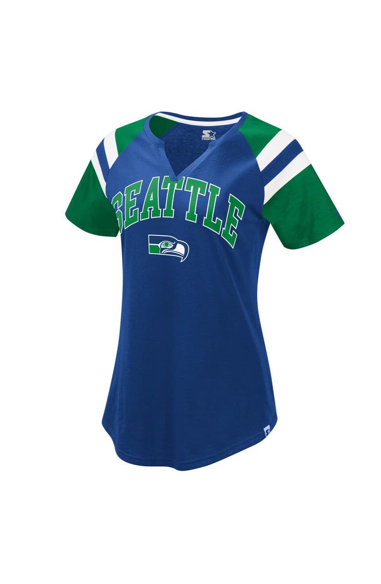 STARTER Women's Starter  Royal Seattle Seahawks Game On Notch Neck Raglan T-Shirt, Main, color, 