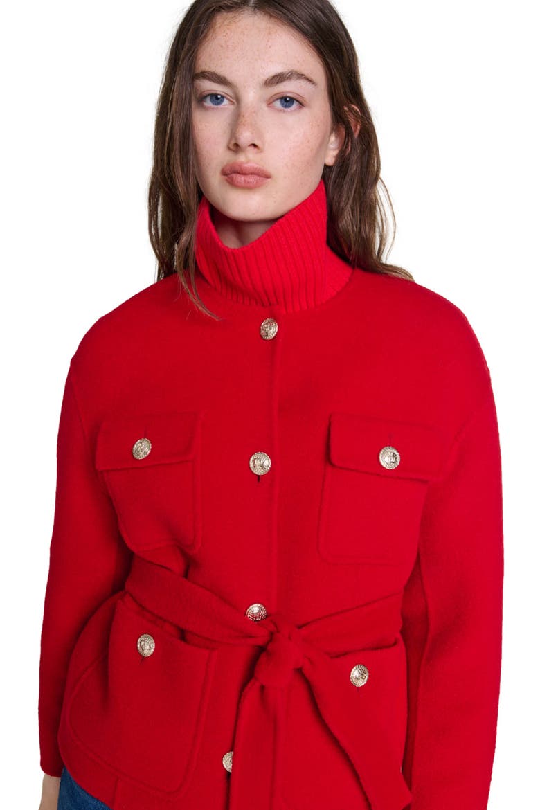 Belted double-faced jacket, Alternate, color, Red