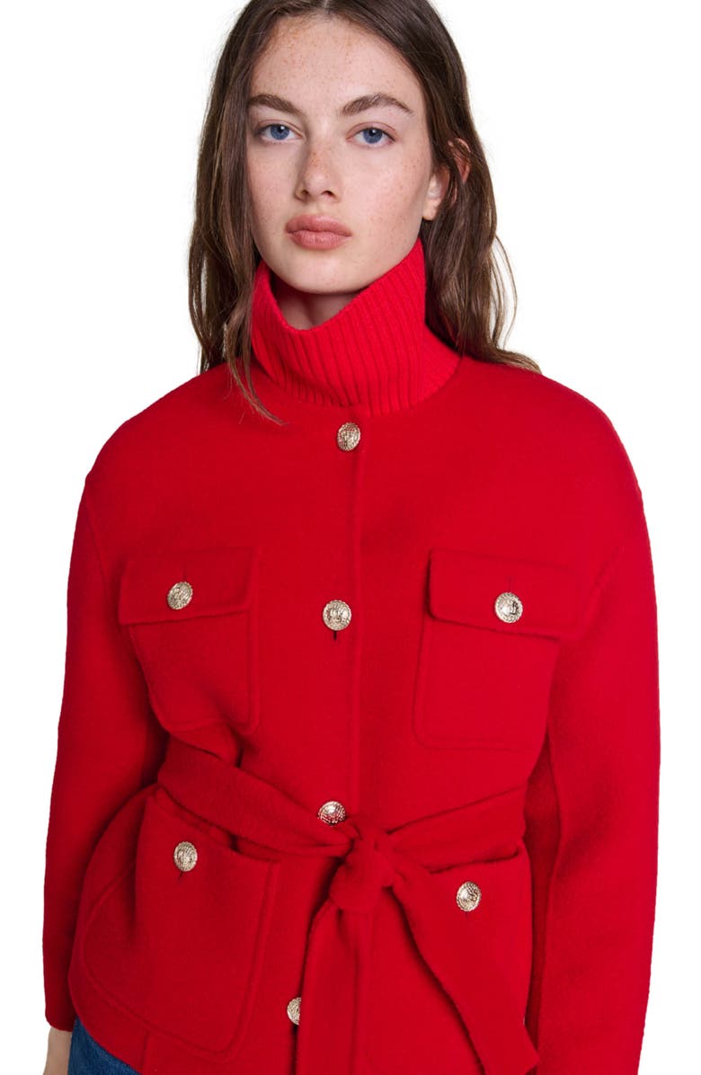 maje Belted double-faced jacket, Alternate, color, 