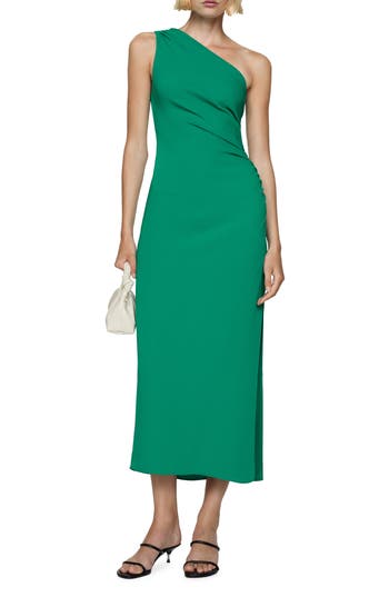 Mango Asymmetrical Dress With Draped Details Green