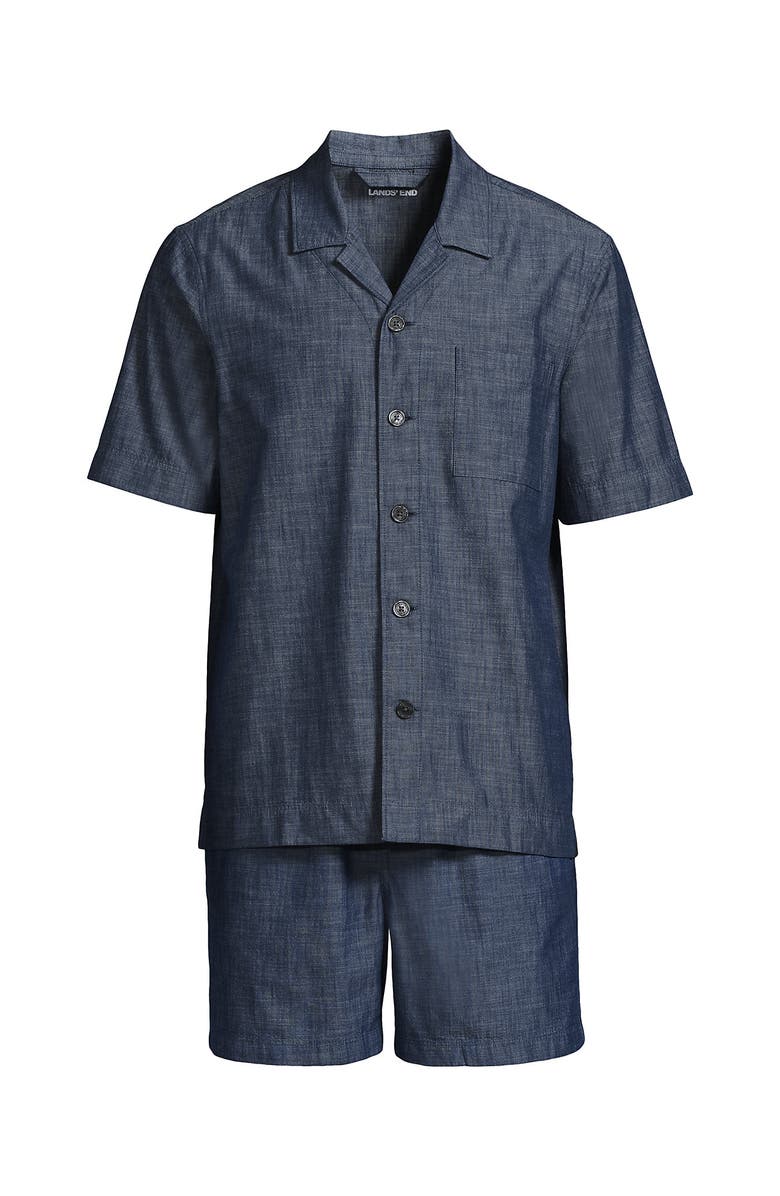 Lands' End Short Sleeve Essential Short Sleep Set, Alternate, color, Medium Indigo Chambray