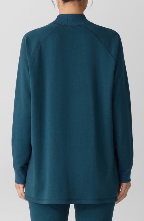 Eileen Fisher Cozy Brushed Terry Mock Neck Long Top In Blue