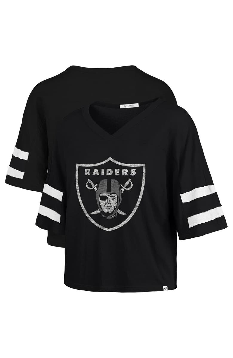 '47 Women's '47 Black Las Vegas Raiders Premier Scout Cropped V-Neck T-Shirt, Alternate, color, 