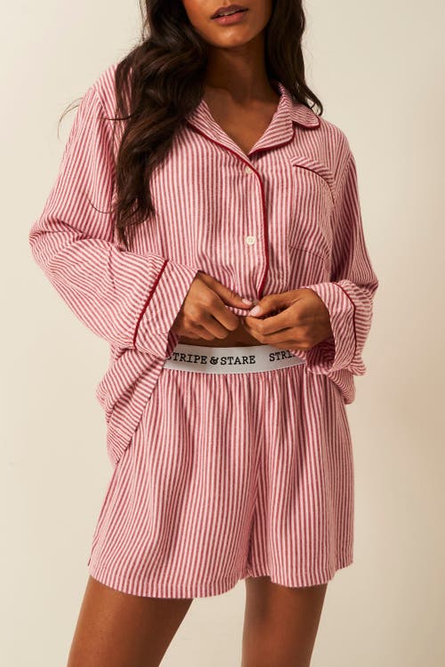 Stripe & Stare Ecovero Pyjama Shorts In Red Stripe