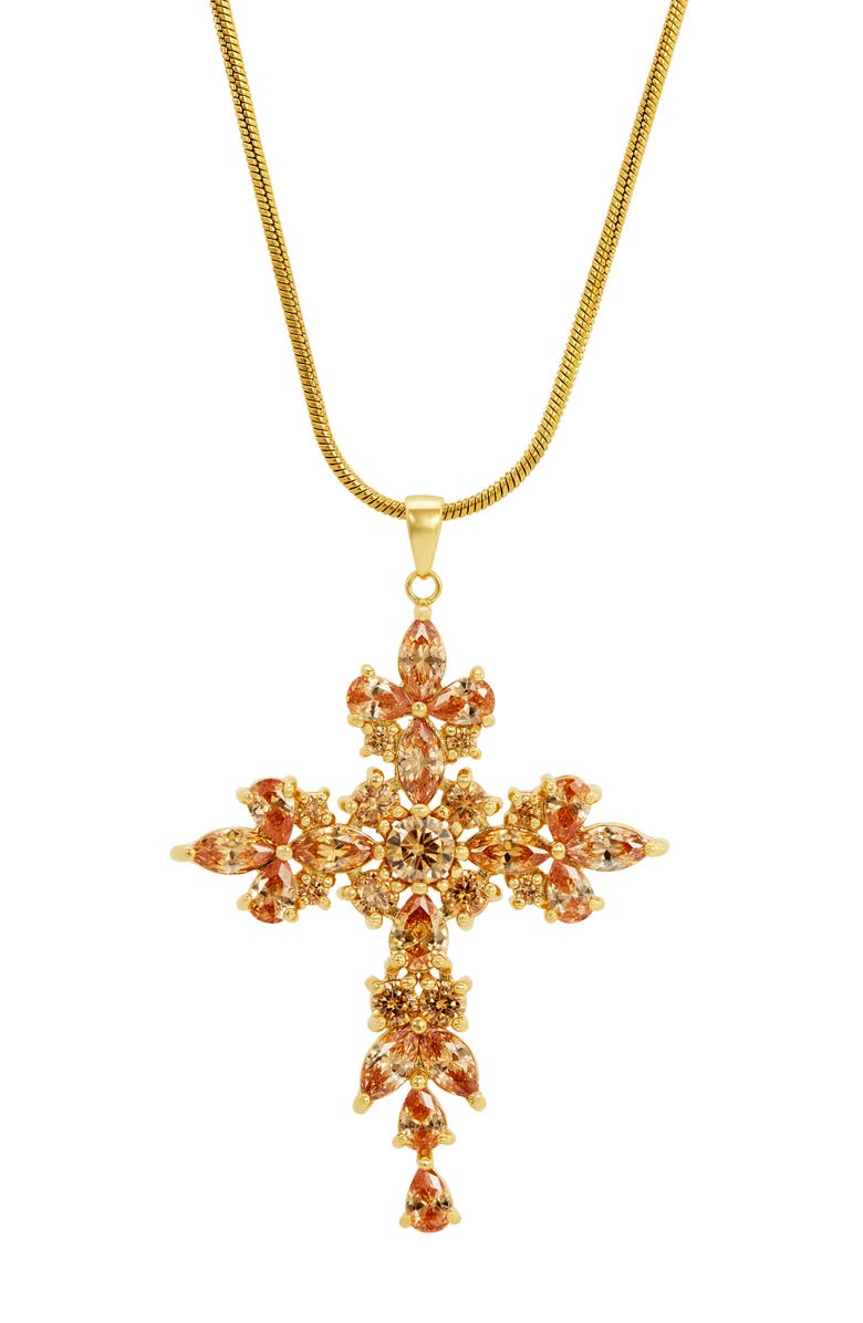 SAVVY CIE JEWELS Cubic Zirconia Large Cross Pendant Necklace, Main, color, Yellow