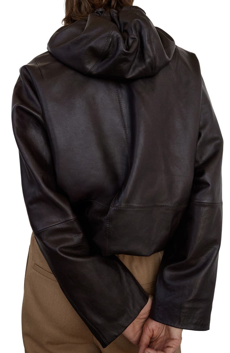 MANGO Selection Hooded Leather Zip Jacket, Alternate, color, Brown