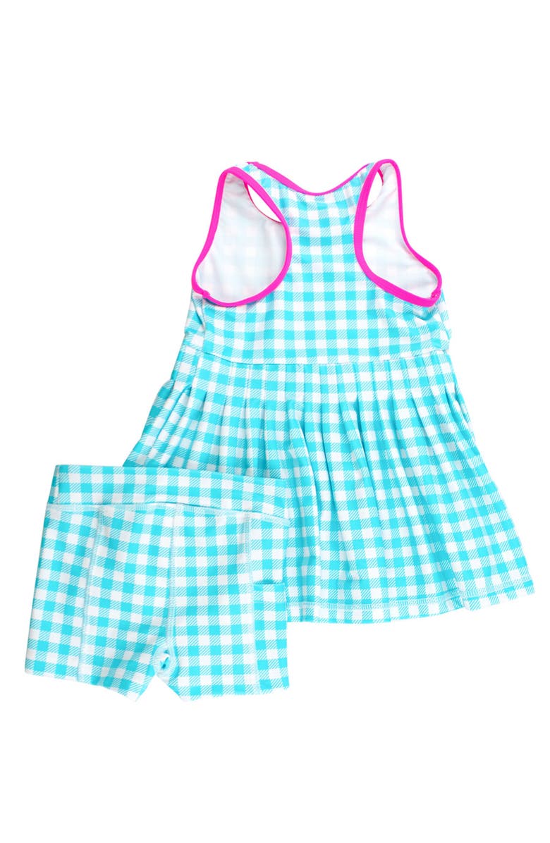 RuffleButts Toddler Girls UPF50+ Active Dress & Bike Short Set, Alternate, color, Bright Aqua Gingham
