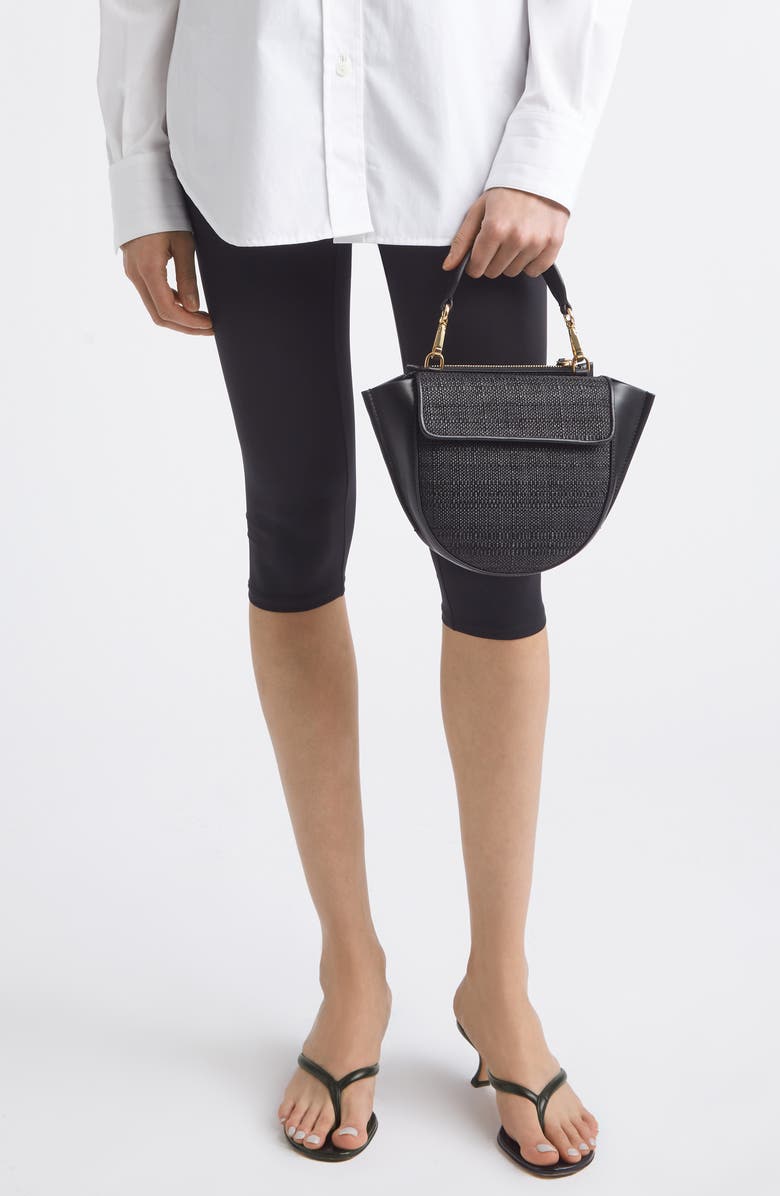 Wandler Mini Hortensia Leather & Raffia Handbag, Alternate, color, Black Raffia