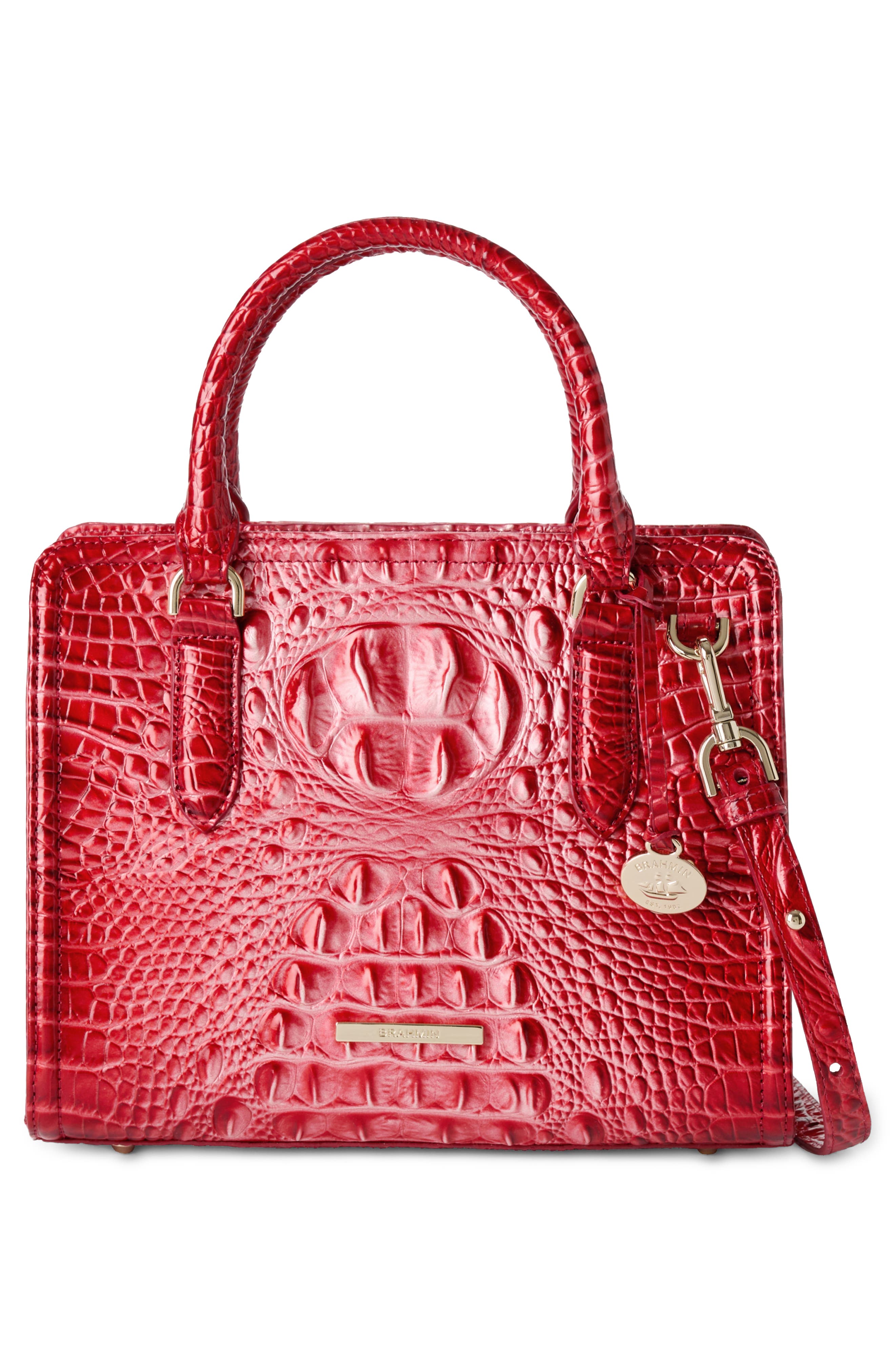 Brahmin Cami Croc Embossed Leather Satchel, Alternate, color, 