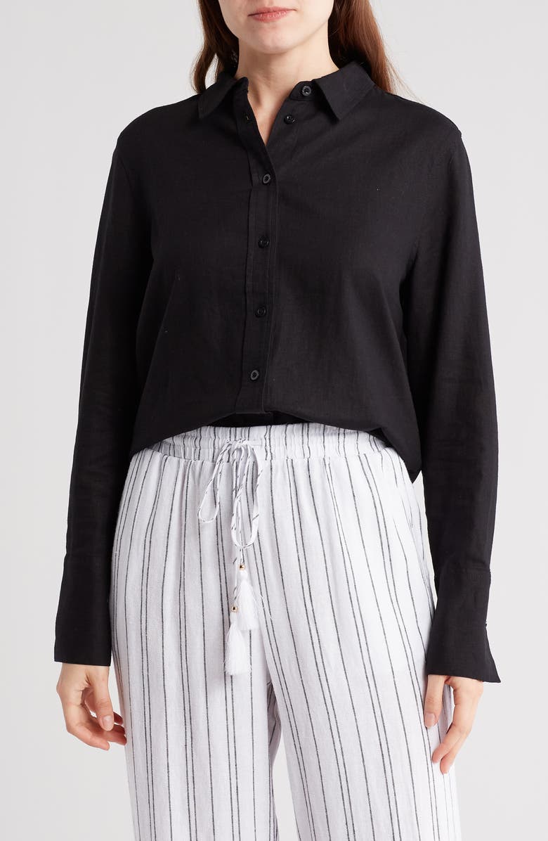 Ellen Tracy Linen Blend Button-Up Shirt, Main, color, 