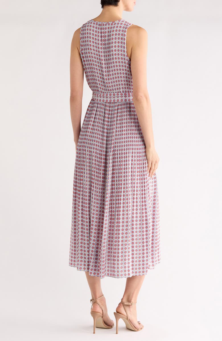 T Tahari Sleeveless Pleated Maxi Dress, Alternate, color, Blue Tile Print
