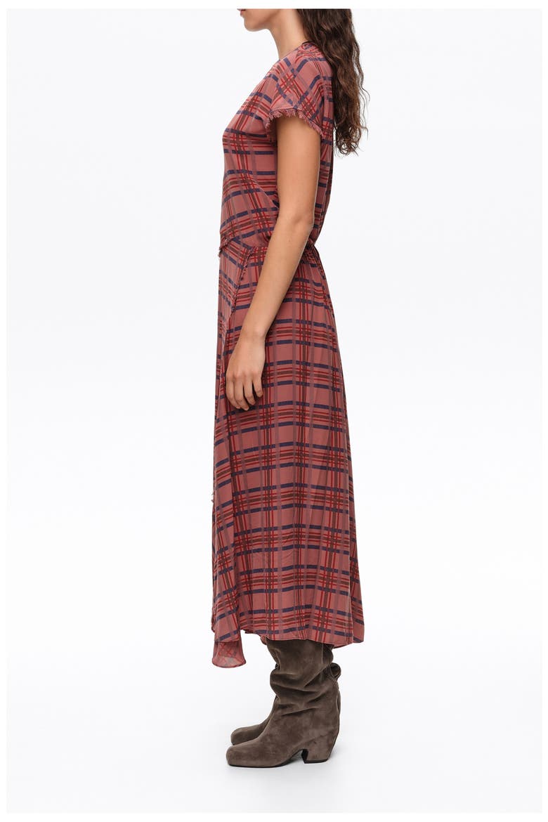 Checked Fluid Midi Dress with Flare, Alternate, color, GARNET