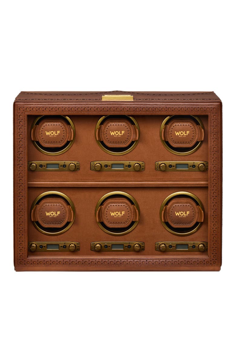 WOLF Brogue 6 Piece Watch Winder, Main, color, Burnished Brown