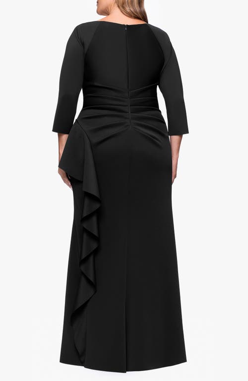Xscape Evenings Ruched Scuba Knit Ruffle Gown