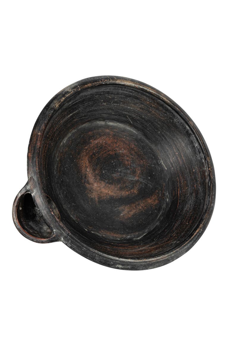 Large Decorative Vintage Clay Bowl with Handle for Storage, Black, Main, color, Black
