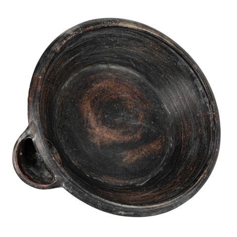 Large Decorative Vintage Clay Bowl with Handle for Storage, Black