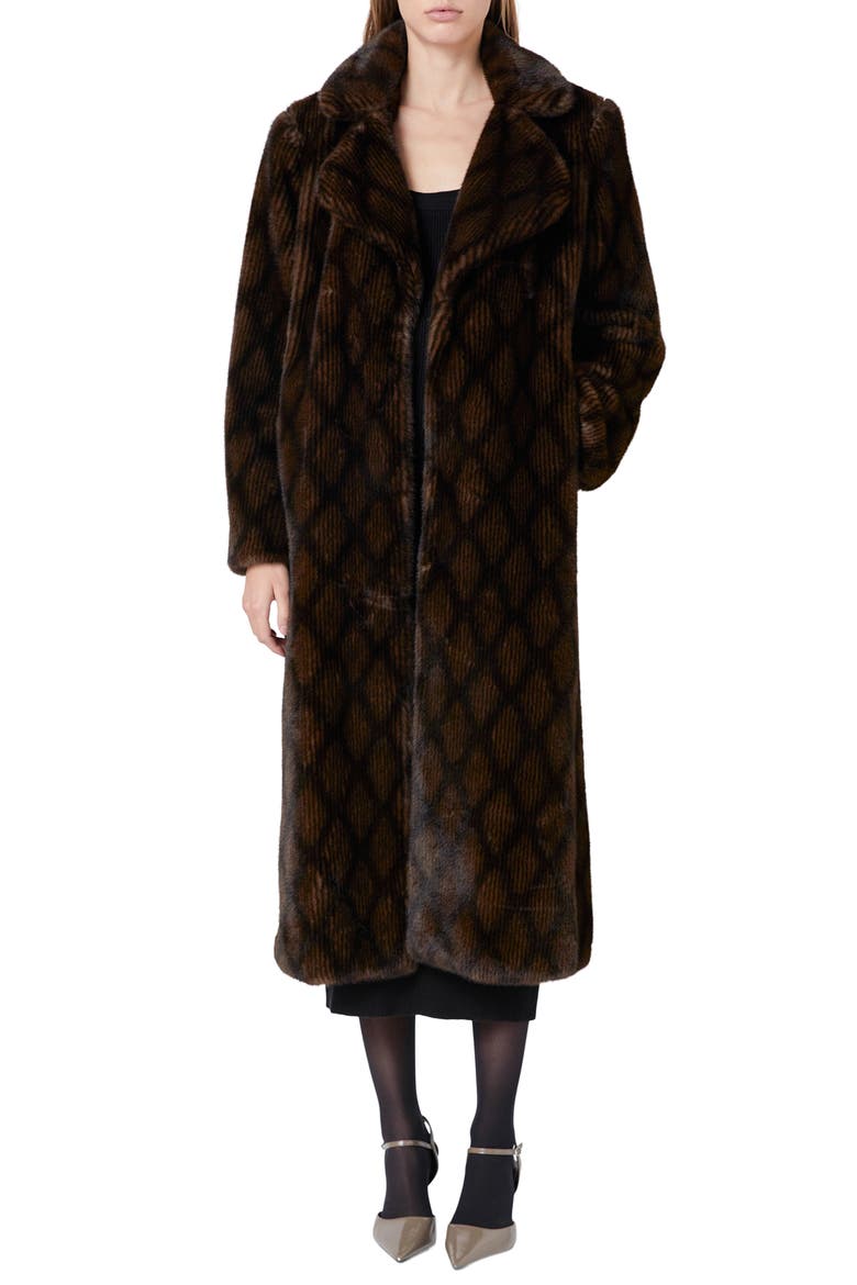 Diamond Pattern Faux Fur Coat, Alternate, color, BROWN
