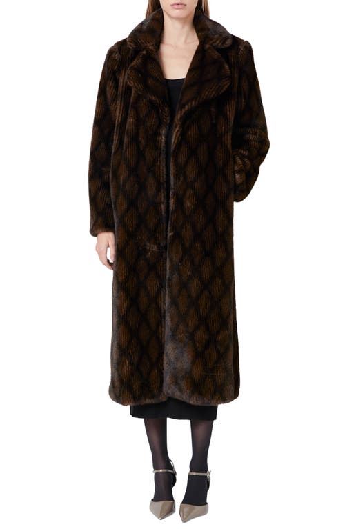 Endless Rose Diamond Pattern Faux Fur Coat In Brown