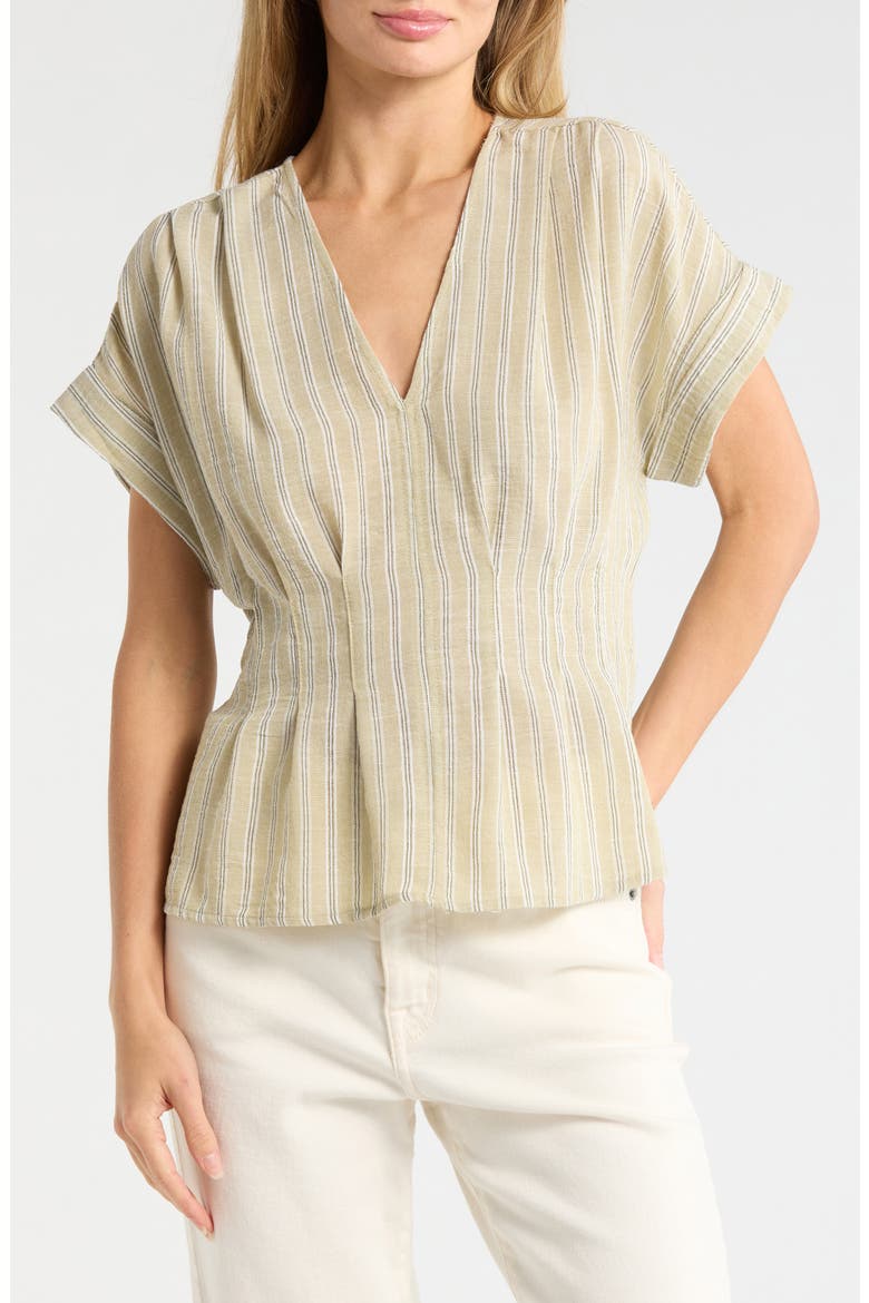 Pleated V-Neck Top, Main, color, SAGE STRIPE