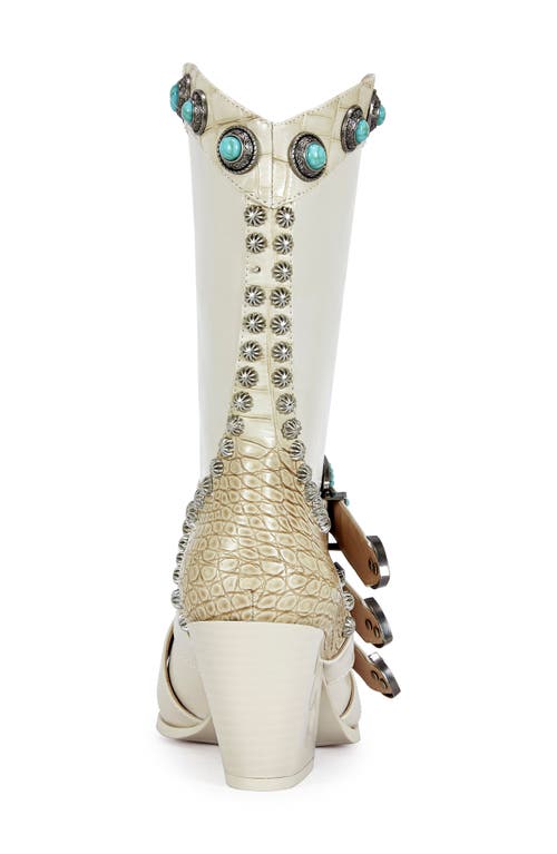 Azalea Wang Balmoral Croc Embossed Western Boot In Sand
