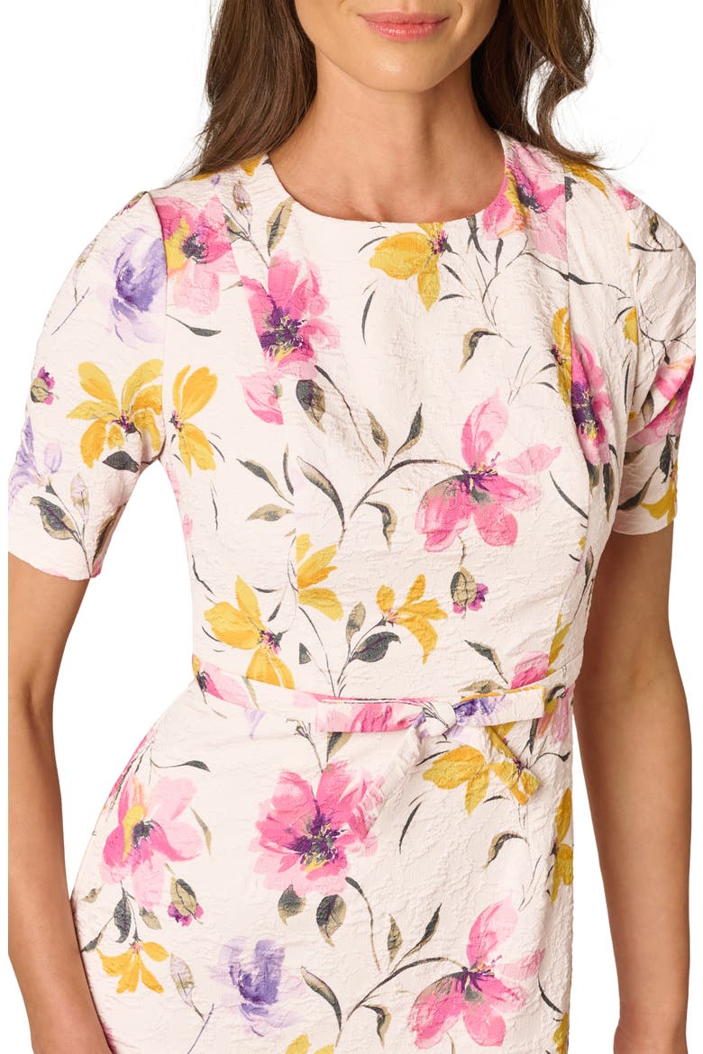Floral Jacquard Bow Front Sheath Dress, Alternate, color, BLUSH MULTI