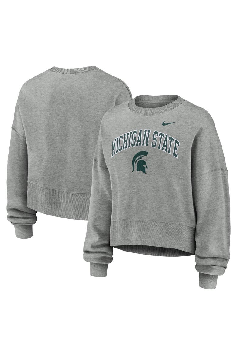 Women's Nike Heather Gray Michigan State Spartans Oversized Phoenix Arch Pullover Sweatshirt, Main, color, Heather Gray