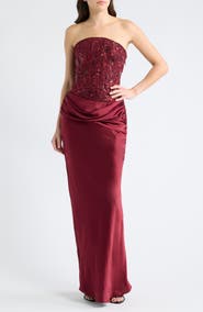 HOUSE OF CB Samina Embellished Satin Strapless Maxi Dress