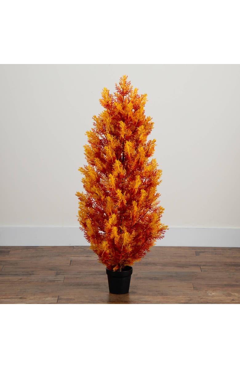 NEARLY NATURAL 4-ft UV Resistant Autumn Artificial Fall Cedar Tree, Alternate, color, Orange