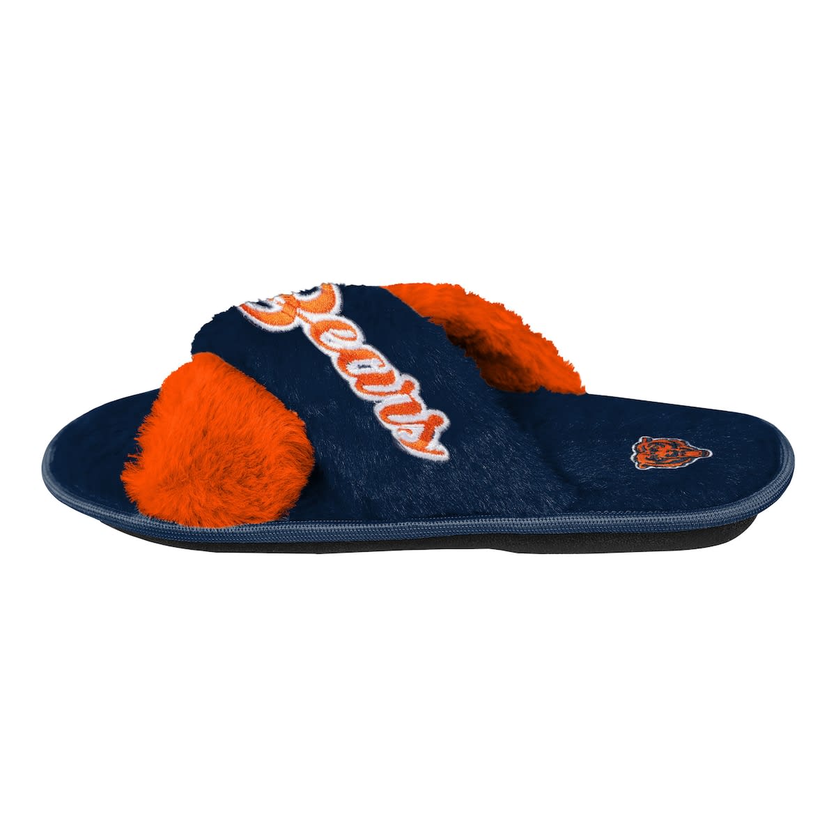 FOCO Women's FOCO Navy Chicago Bears Two-Tone Crossover Faux Fur Slide Slippers, Alternate, color, 