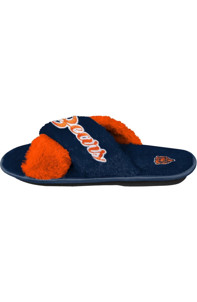 FOCO Women's FOCO Navy Chicago Bears Two-Tone Crossover Faux Fur Slide Slippers, Alternate, color,