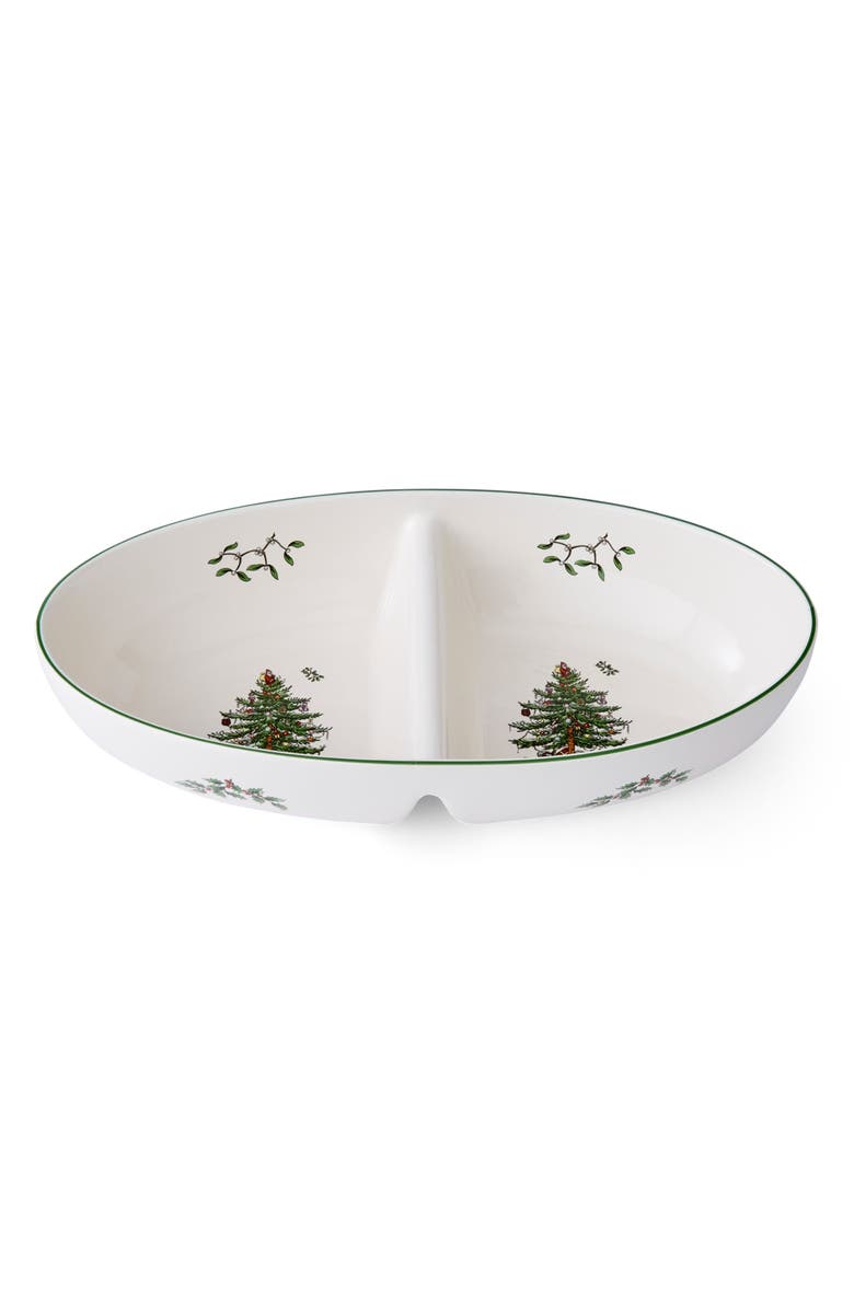 Spode Christmas Tree Large Divided Server, Alternate, color, Green