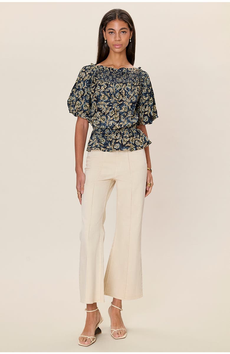 Rebecca Taylor Charlene Smocked Top, Alternate, color, Navy Multi