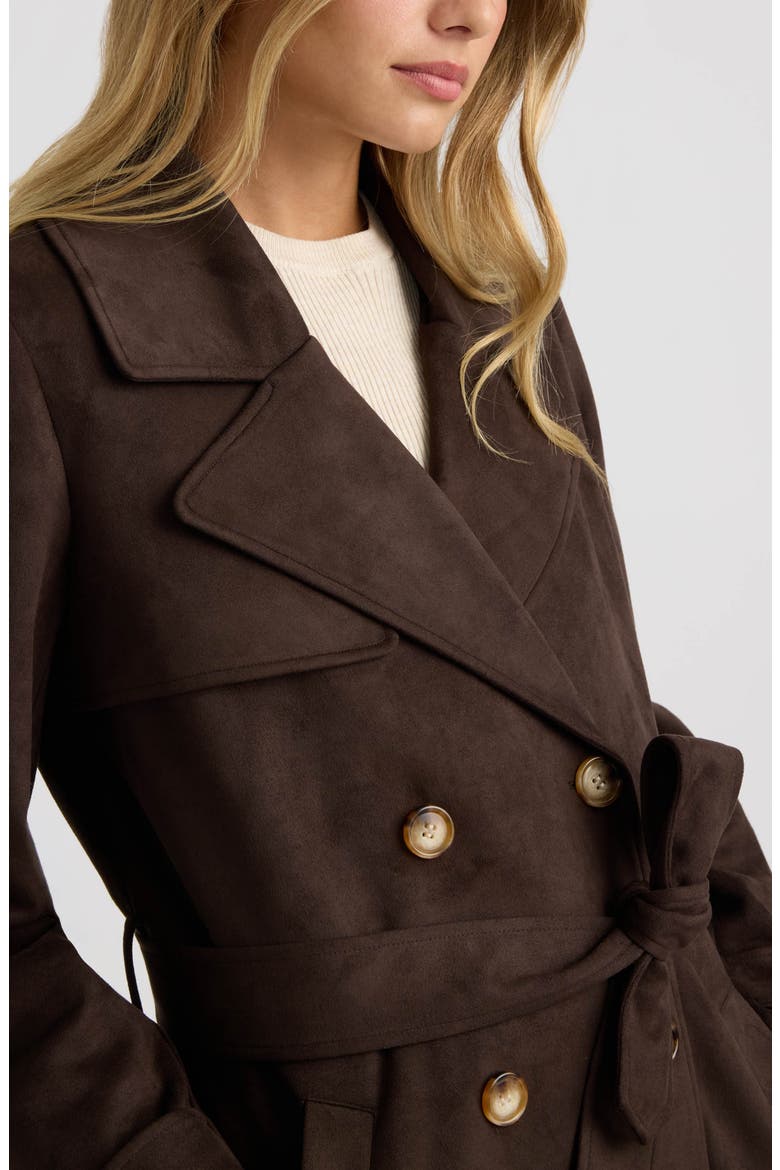 Faux Suede Double Breasted Longline Coat, Alternate, color, ESPRESSO