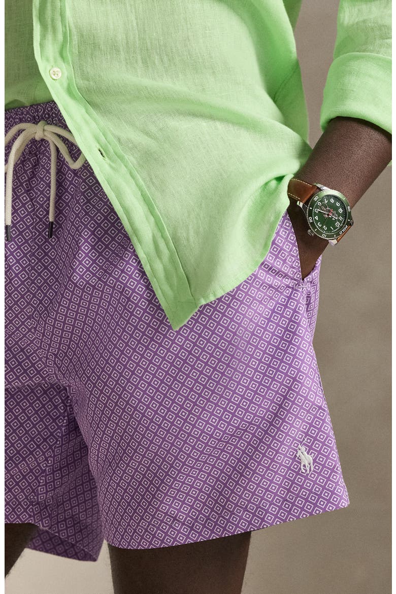 Traveler Classic 5.75-Inch Swim Trunks, Alternate, color, PURPLE ISLAND DECO