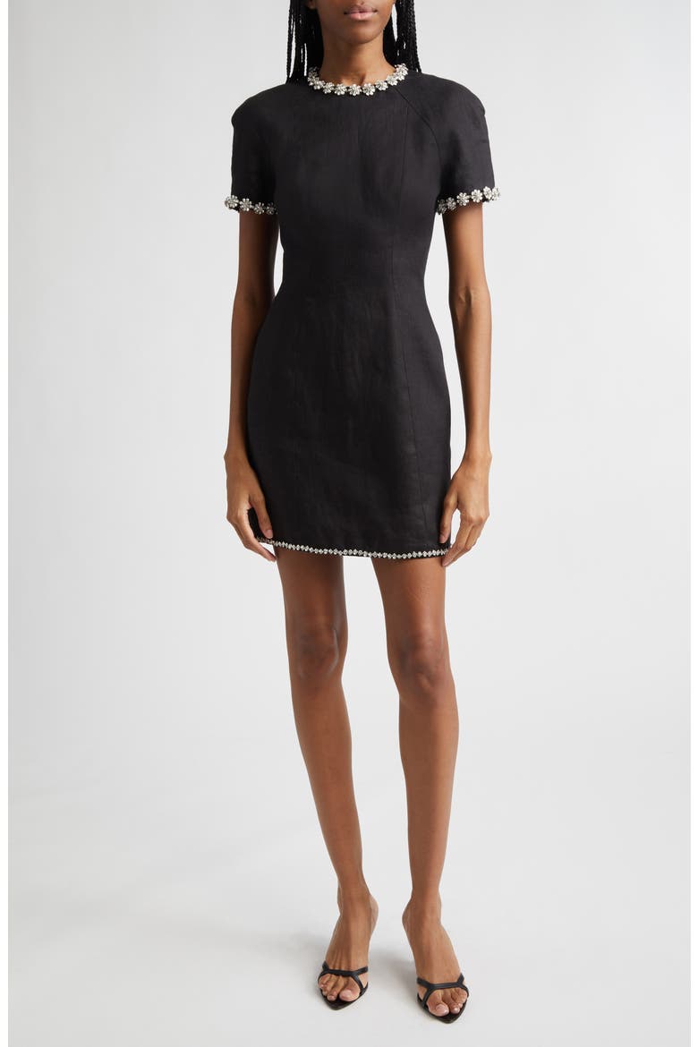 Rebellion Jewel Embellished Linen Minidress, Main, color, BLACK