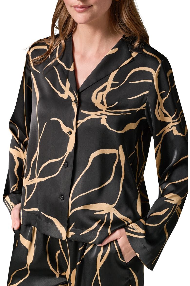Print Satin Shirt, Alternate, color, BLACK/ FAWN