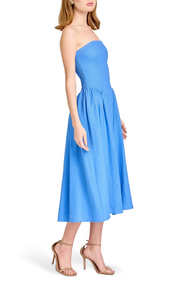 WAYF Giulia Strapless Linen Blend Midi Sundress, Alternate, color, Azure Blue