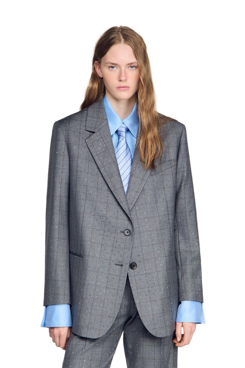 Checked wool jacket, Alternate, color, Dark grey