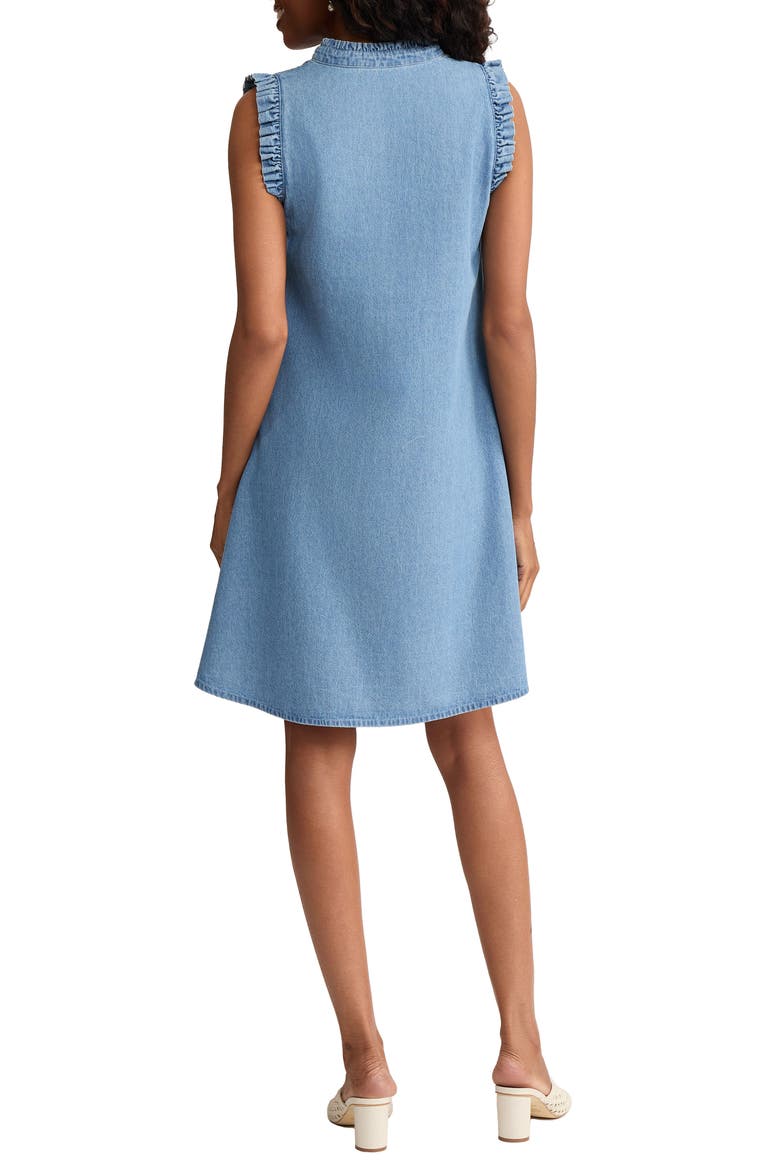 Ruffle Sleeveless Chambray Trapeze Dress, Alternate, color, PISCES WASH