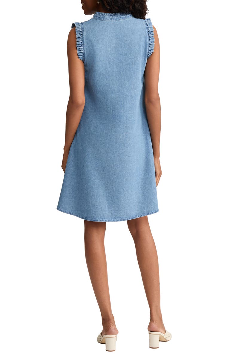 Jones New York Ruffle Sleeveless Chambray Trapeze Dress, Alternate, color, Pisces Wash