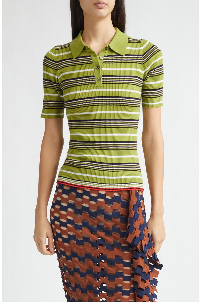 Janis Stripe Wool Rib Polo, Main, color, ALOE