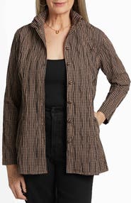 Foxcroft Carolina Crinkled Gingham Cotton Blend Shirt Jacket