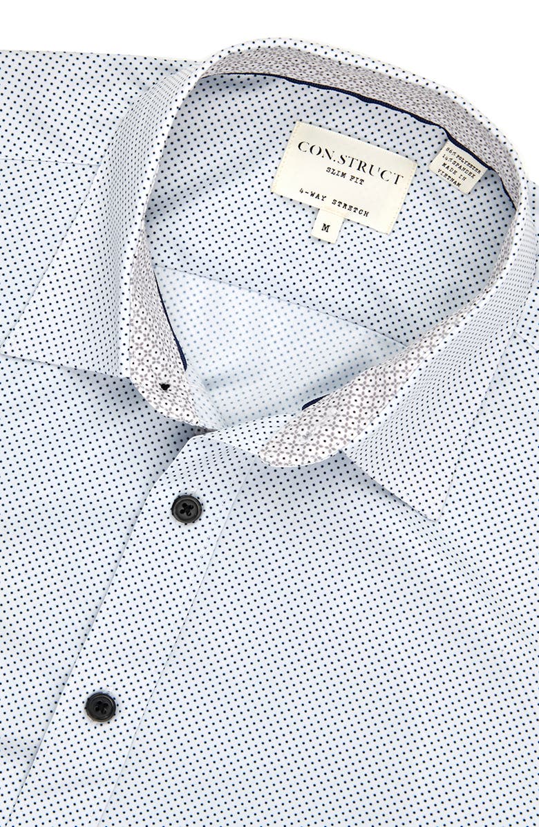 CONSTRUCT Slim Fit Micro Dot 4-Way Stretch Performance Button-Up Shirt, Alternate, color, White