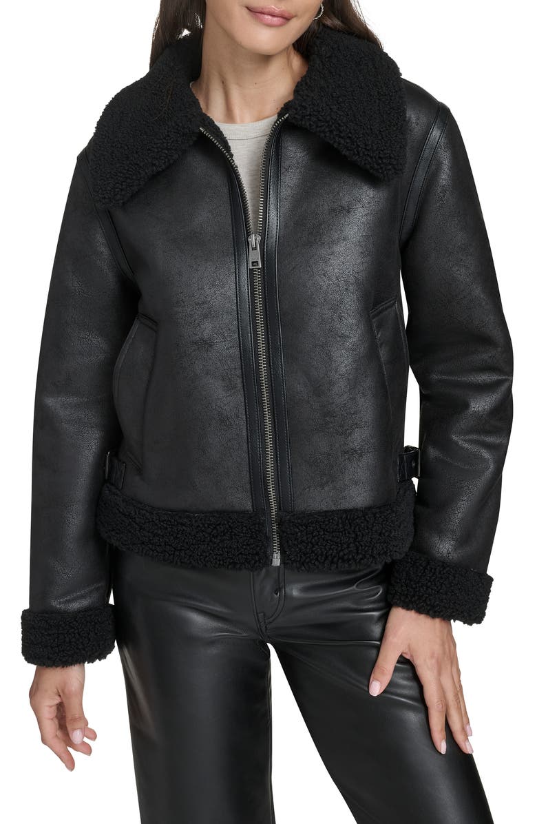 Levi's Faux Leather & Faux Shearling Bomber Jacket, Main, color, Black