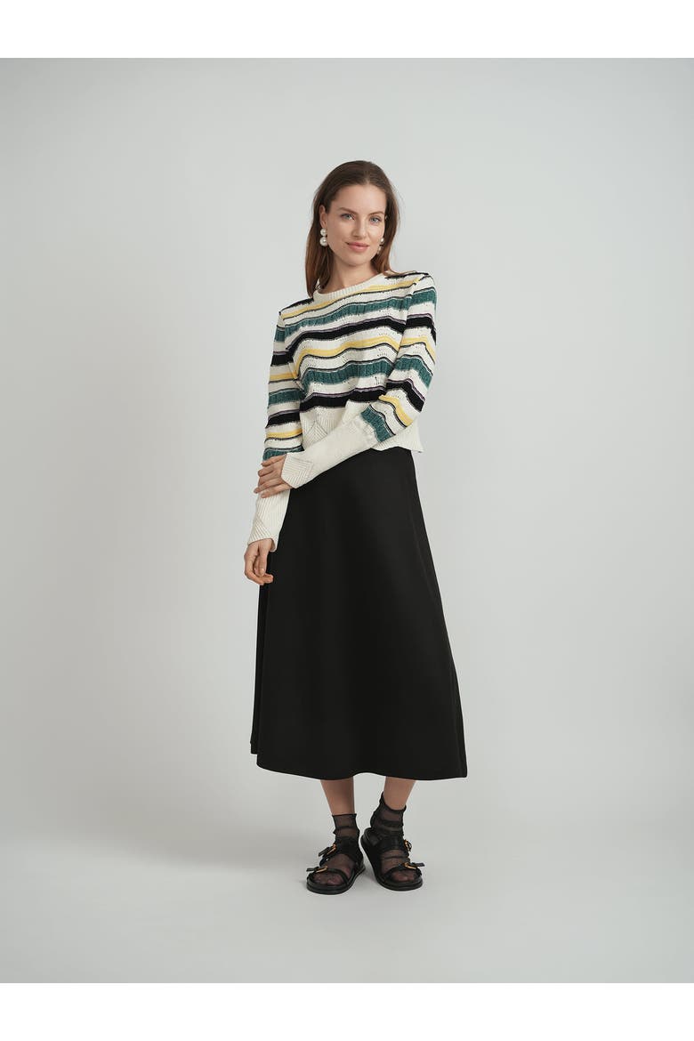 Crochet Striped Scalloped Hem Knit Top, Alternate, color, Cream Combo
