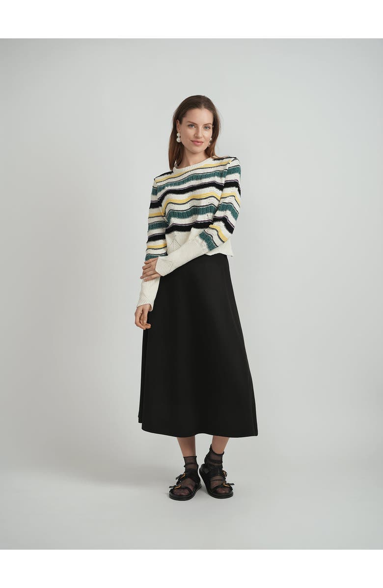 Dot Crochet Striped Scalloped Hem Knit Top, Alternate, color, Black Combo