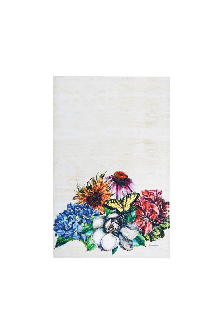 Botanical Floral Printed Kitchen Towel, Main, color, Blue