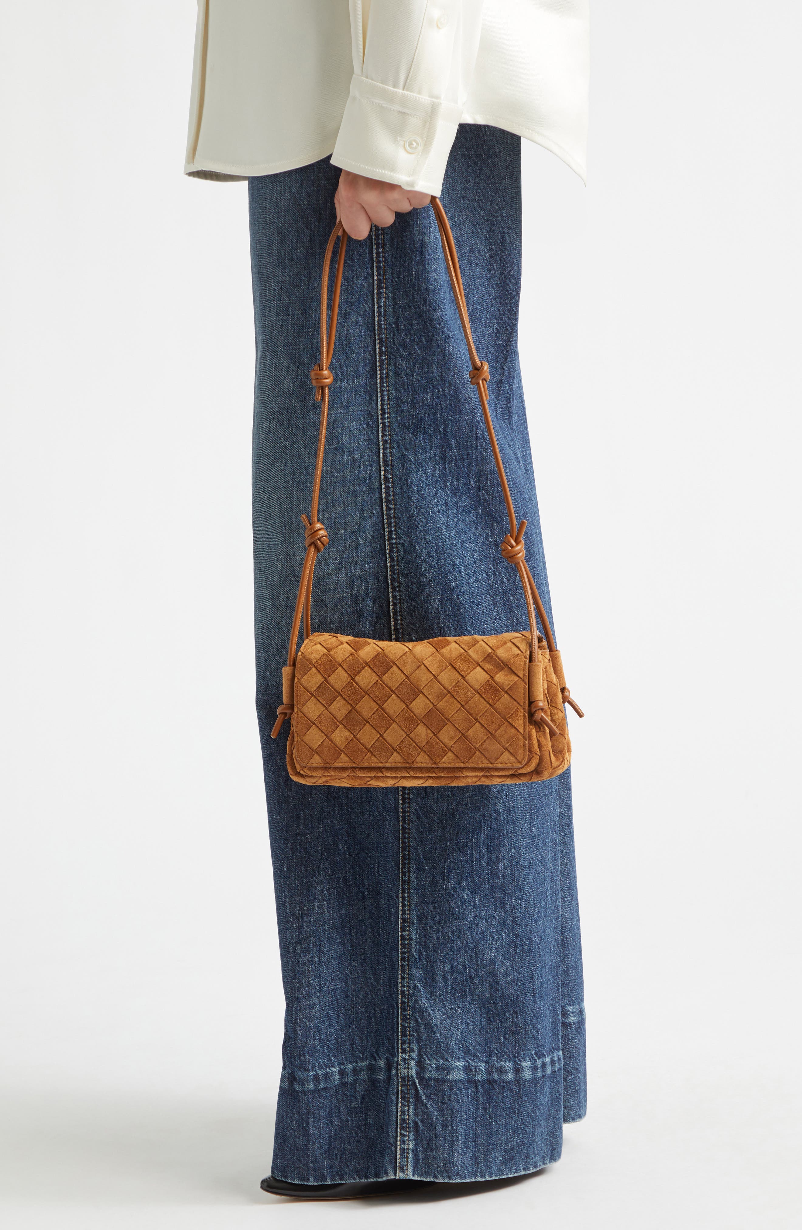 Notturno Intrecciato Suede Crossbody, Alternate, color, 2588 AMBER-GOLD