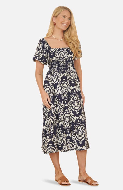 Print Ruched Midi Dress