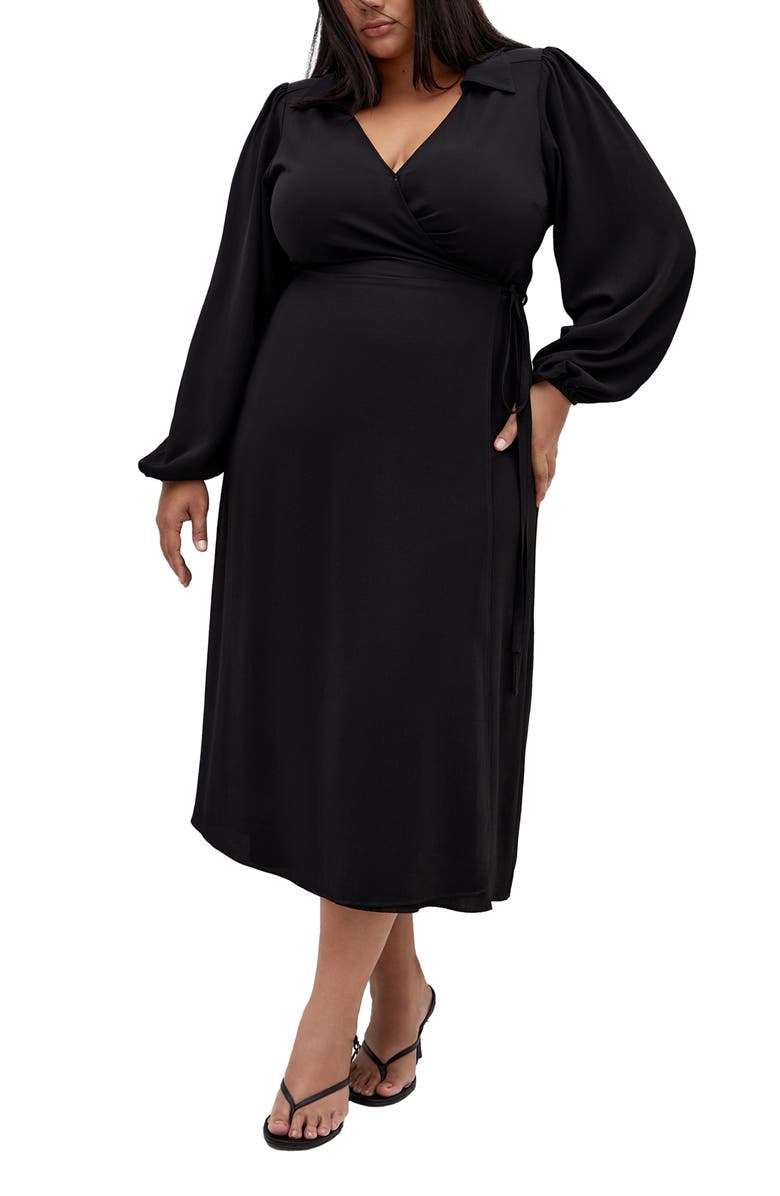 City Chic Arizona Long Sleeve Wrap Dress, Main, color,